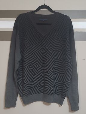 Britches Ombre Grey V-Neck Geometric Knit Sweater Sz XL